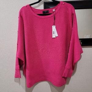 Tahari Woman Pink Ribbed Dolman Sleeve Sweater | Size 2X | Button Detail | NWT